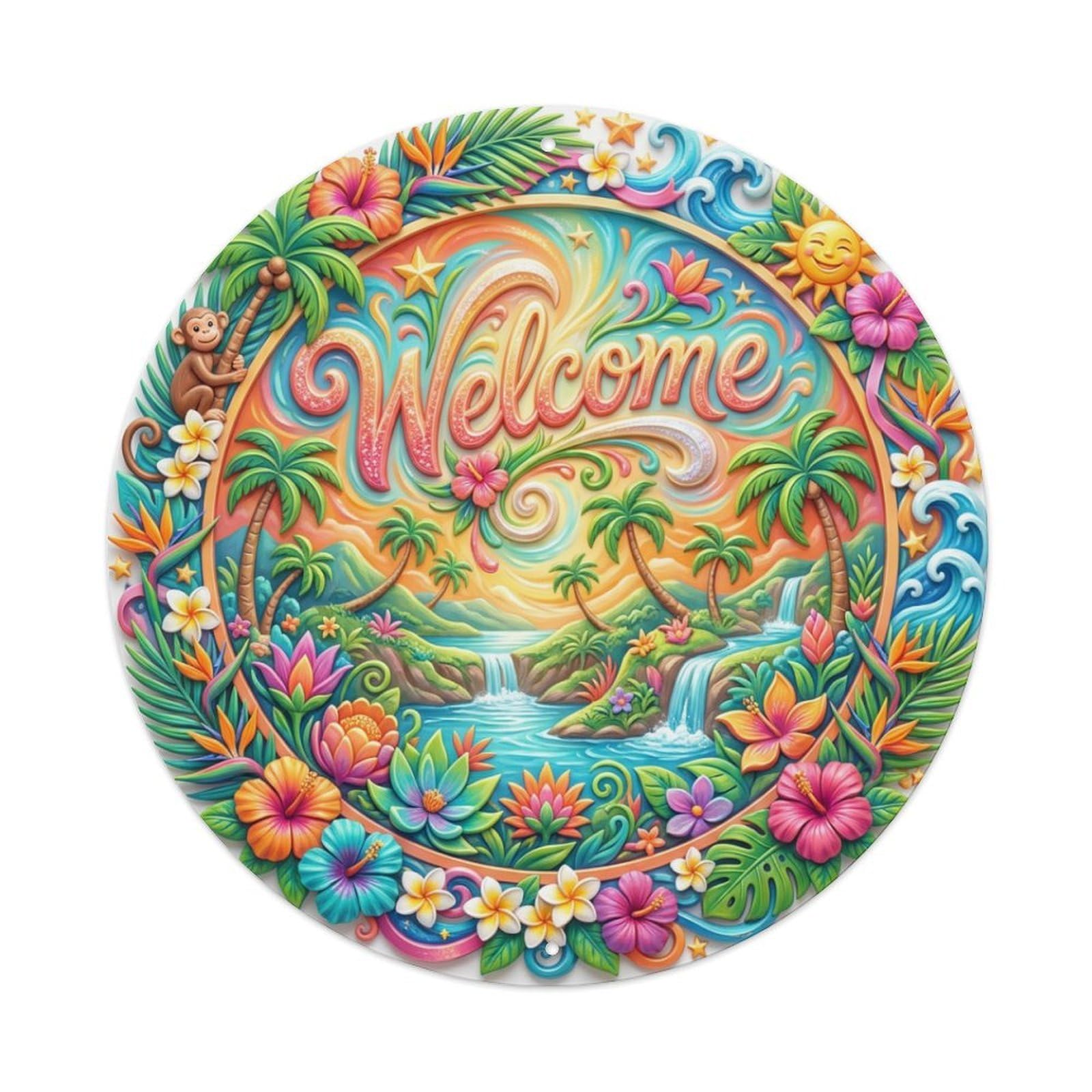 Tgrcjimh Style Metal Tin Sign Tropical Euphoria Welcome Joyful Paradise