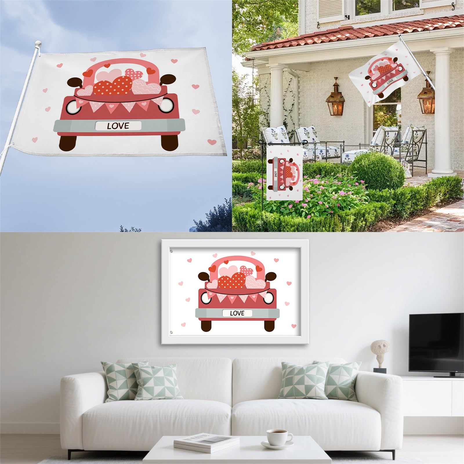 Aoihrraan Love Flag 150x250cm Bandera Rosa De Coches De Dibujos Animados Amor Celebración Aire Libre Pancarta Bandera Decorada Para Fiestas Porche Jardín Familiar Con 2 Sólidos Anillos De Protección