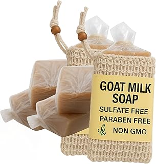 Goat Milk Soap Gift Bundle: 2 Pack Goat Milk Soap Bars, 2 Loofah Bags – Head to Toe Bars, Luxurious Lather, Moisturizing, Natural Skincare (4 Bars, 2 Loofah, Espresso)