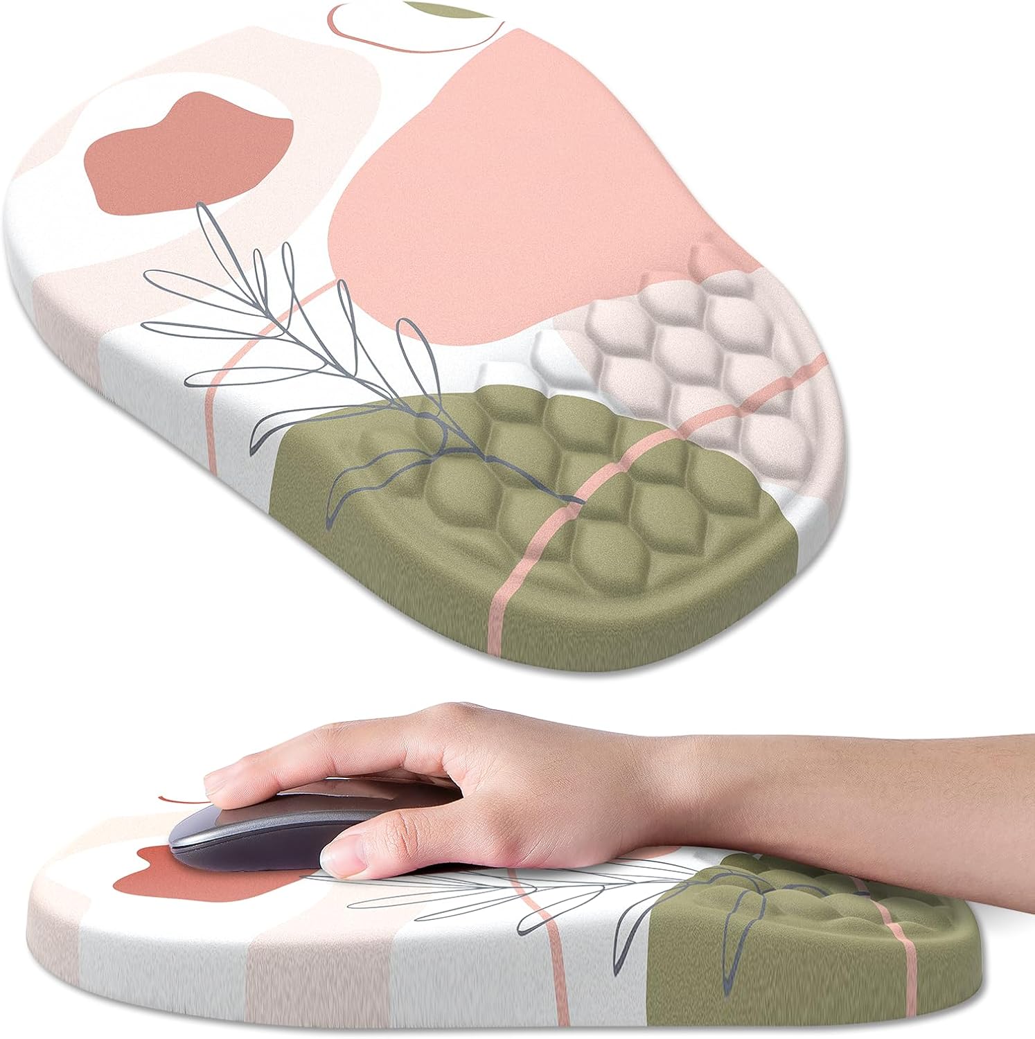 Ergonomic Mouse Pad Wrist Support, with Memory Foam & Non-Slip PU Base, Comfortable Massage Design Mouse Pad Relieve Wrist Fatigue&Pain, Suitable for Computer, Office and Home(03Rose)