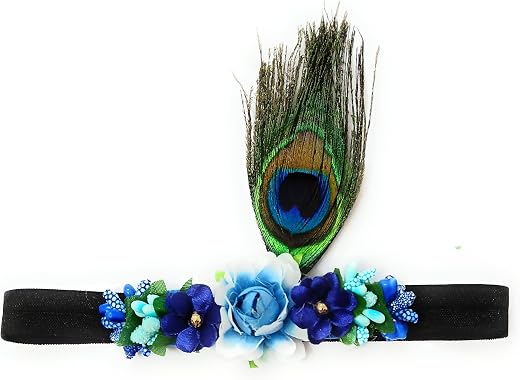 CRAnsh Creations;Crafted with Love Handmade Peacock feather Floral cotton blend headbands for baby girls photoshoot festiv...