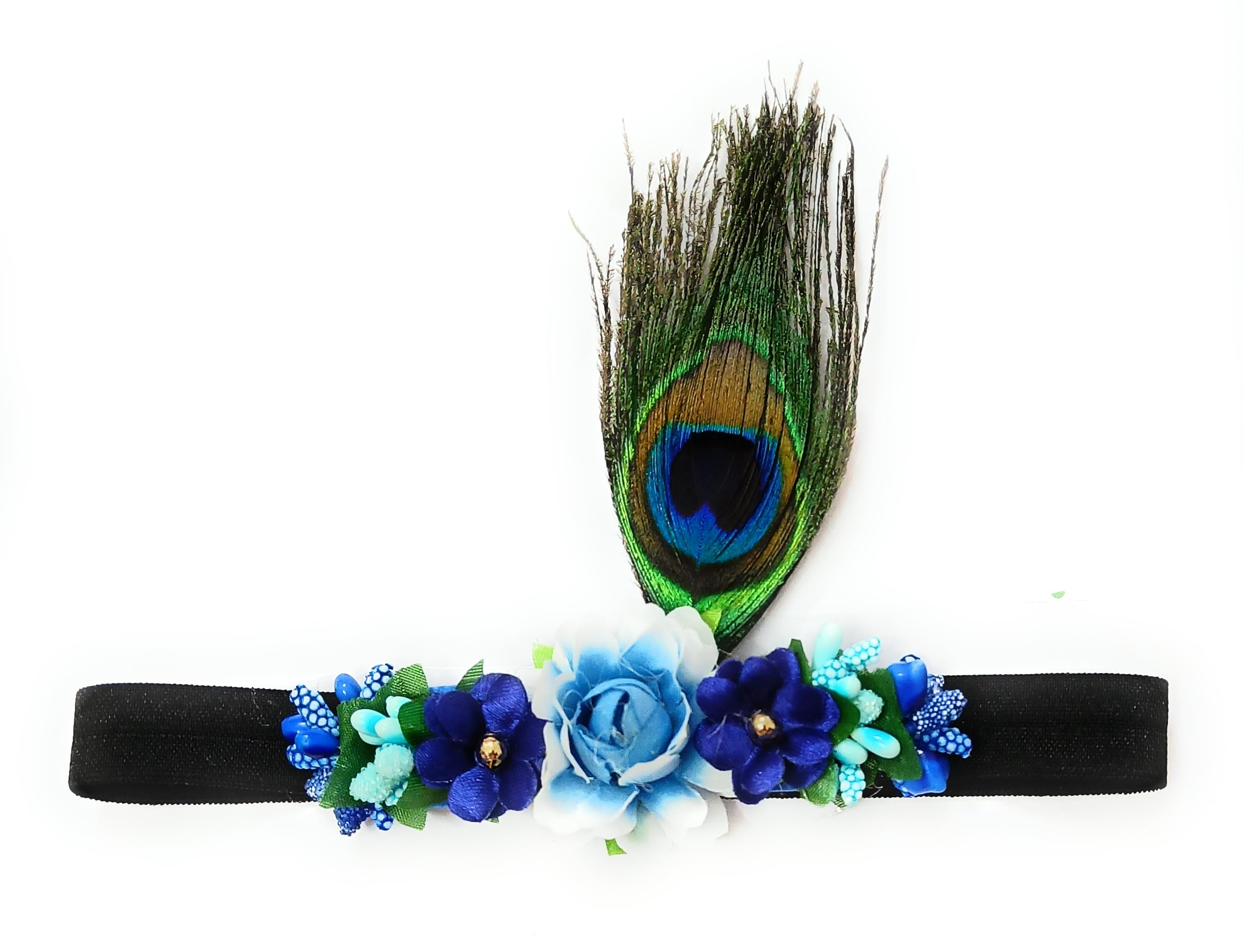 generic CRAnsh Creations;Crafted with Love Handmade Peacock feather Floral cotton blend headbands for baby girls photoshoot festival etc (0-2 years) clothing accessories Pack of 1 (Peacock,S)-picture-12