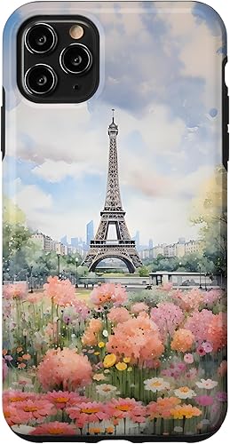 Funda para iPhone 11 Pro Max Paris Francia Torre Eiffel Flores por todas partes