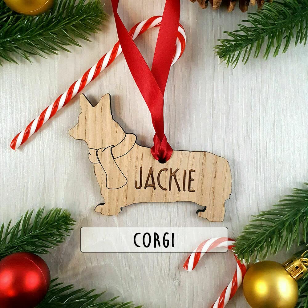 My Pretty Little Gifts Personalised Corgi Oak Wood Dog Bauble - Christmas Tree Decoration