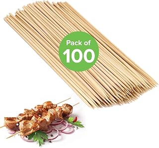 Perfectware Wooden 10" Natural Wooden Kabob Skewers for BBQ，Appetizers，Fruit，Cocktail，Kabob，Seafood. 10 inches x 11/64 Pointed Tip. Pack of 100 Skewers,PW Wrs100-100ct