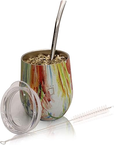 Miniatura 3 de Kalmateh Yerba Mate - Calabaza de doble pared de acero inoxidable con tapa sin BPA, filtro de bombilla y limpiador de bombilla, azul pastel, 8 onzas