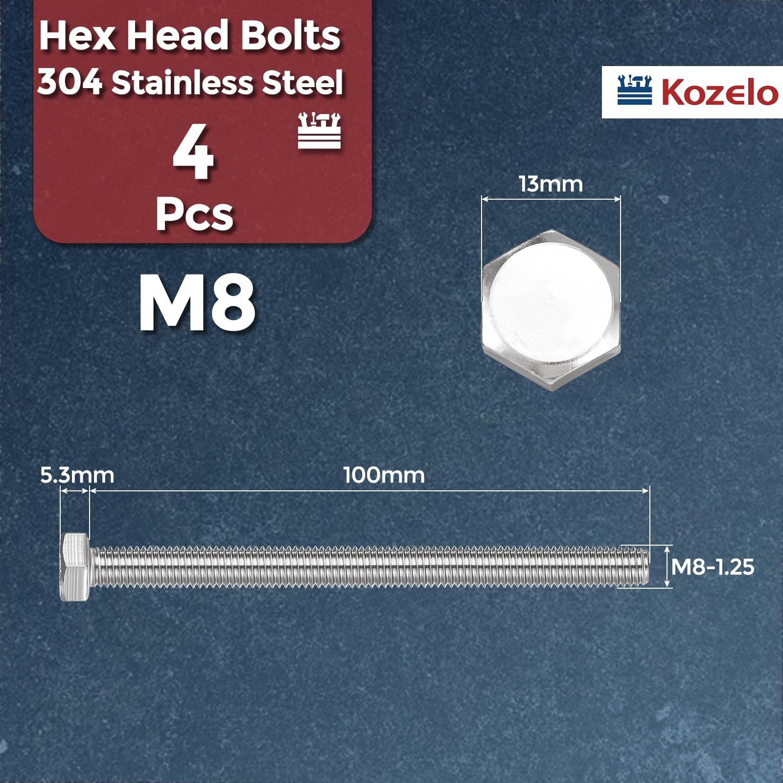 Kozelo 4 Pcs Hex Head Screws Bolts - Image 2