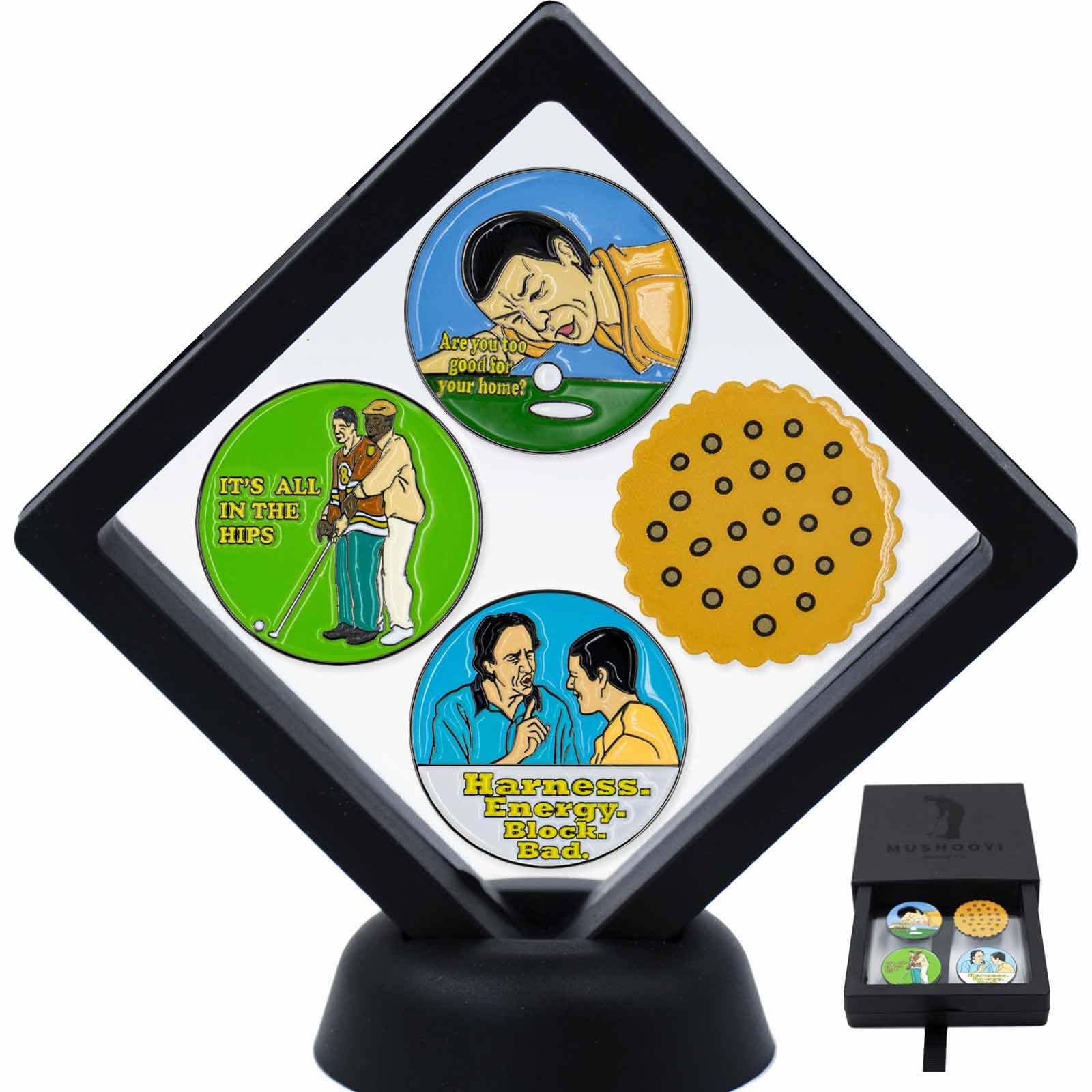MUSHOOYI Funny Golf Ball Marker Golf Set for Men and Women Golfers,Happy Gilmore Cracker Golf Ball Marker with Magnetic Hat Clip Set (4 Markers & 2 Hat Clips)