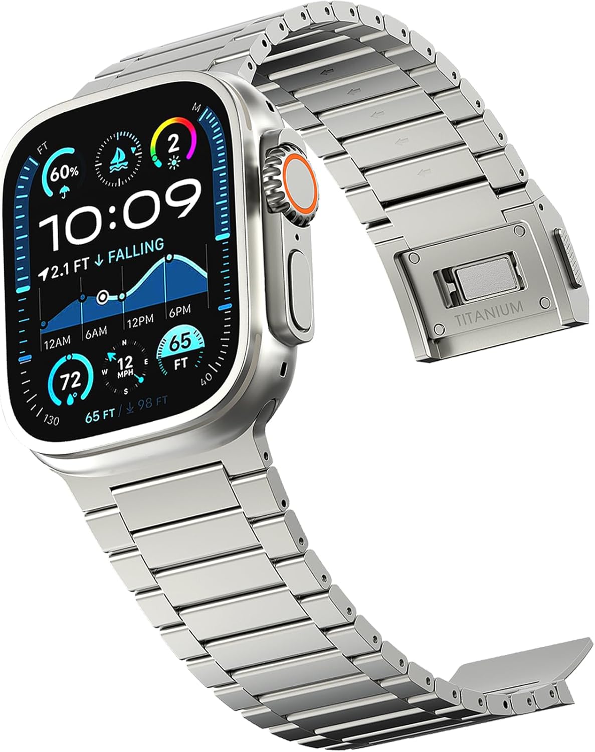 Solid Titanium Band for Apple Watch Ultra2/Ultra 49mm/Adjustable Metal Straps, 26mm Wide/Titanium Clasp and Connectors/DLC Scratch Resistant Coating