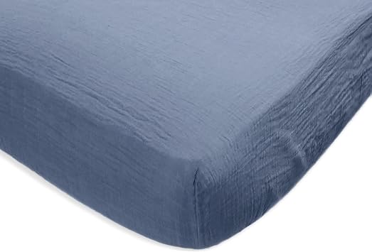 SwaddleDesigns Softest Cotton Muslin Fitted Crib Sheet, Toddler Sheet for Boys & Girls, Fits Standard Crib Mattress 28 x 52 inches, Denim