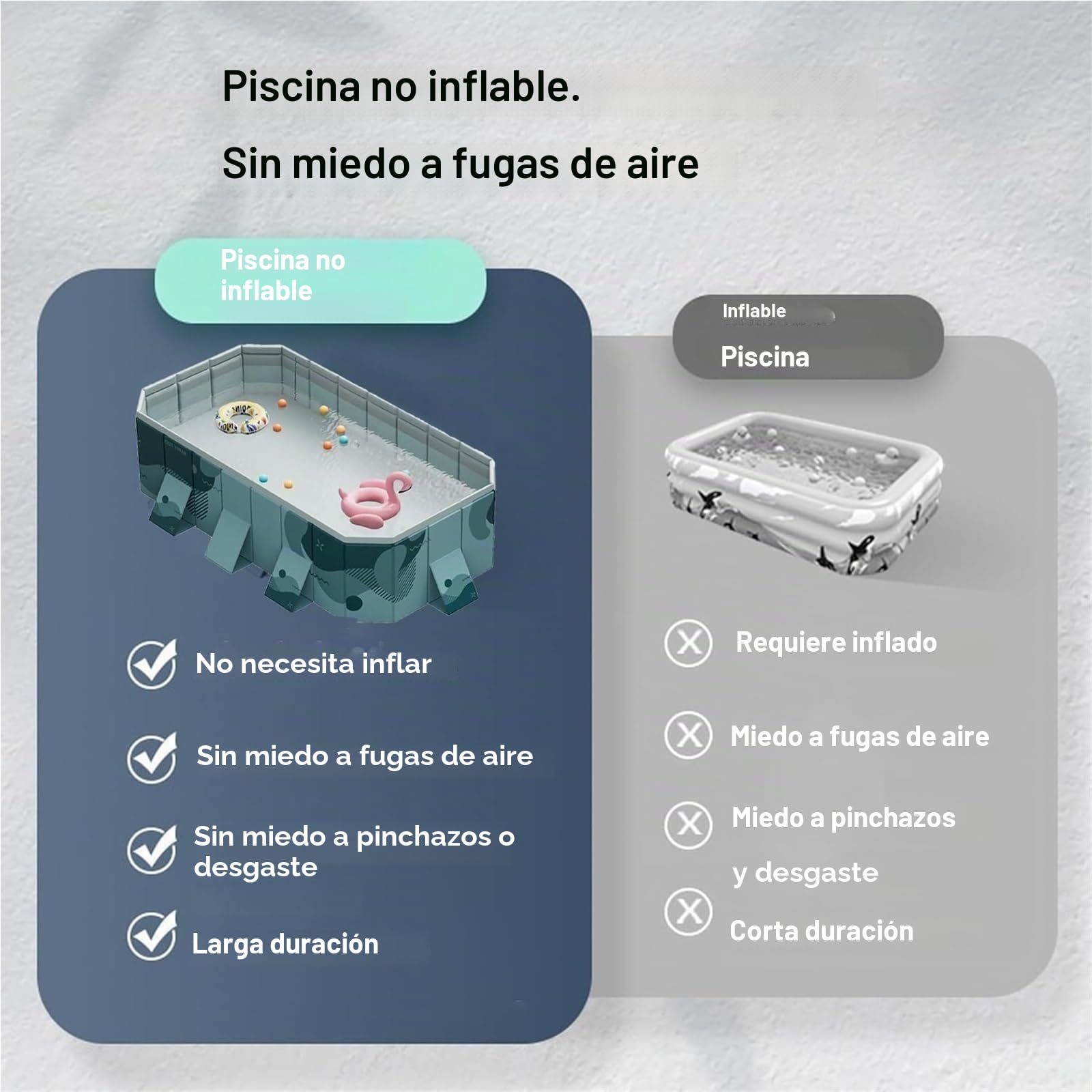 Gran piscina plegable para exteriores, estructura no inflable, diseño rectangular, ideal para familias, fácil de instalar, perfecta para el entretenimiento veraniego en el patio trasero