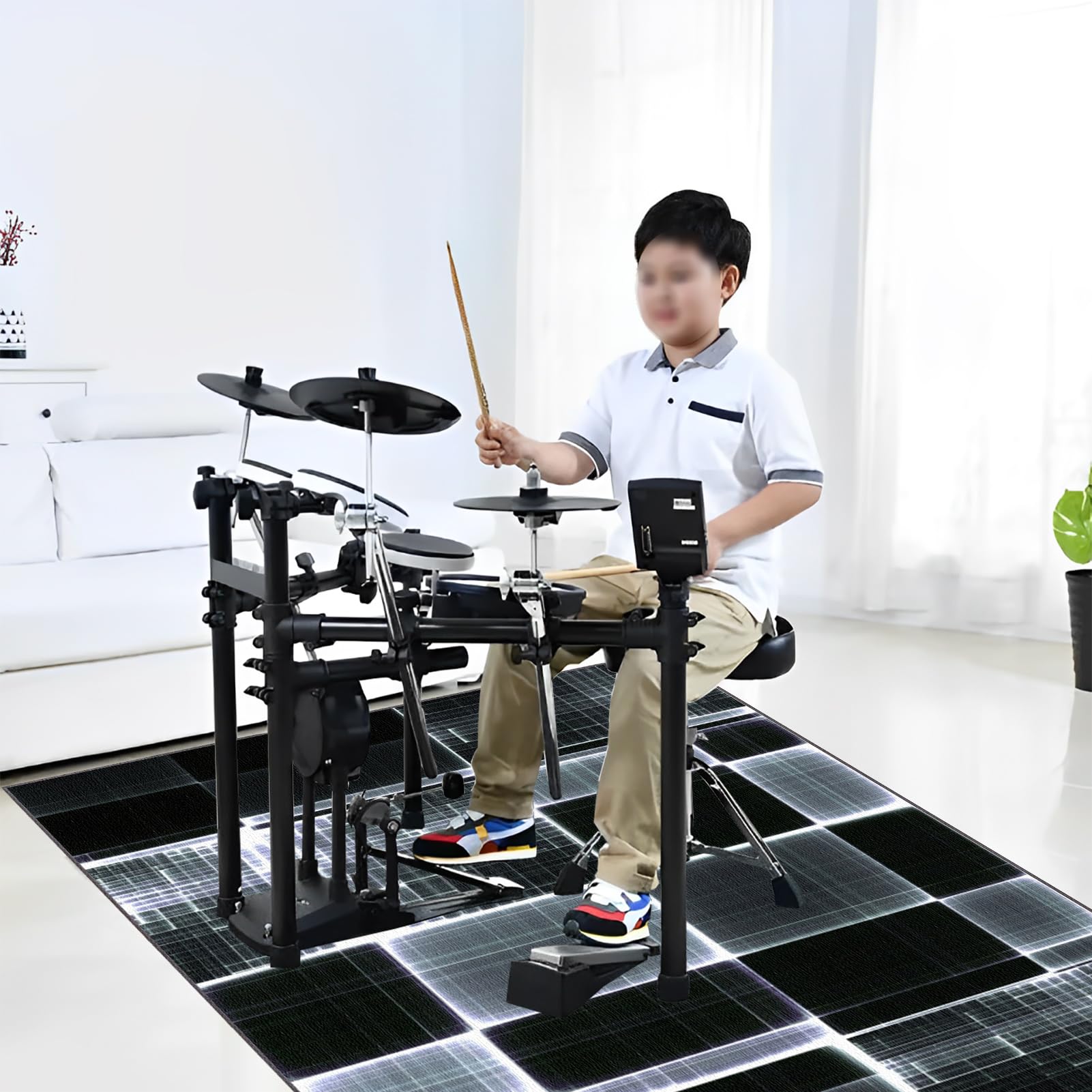Schlagzeugteppich 180 x 160 cm rutschfest Schalldicht Drum Teppich Matte Innen und Außen - Schwarz Elektronisches Jazz Schlagzeug Kit für Bass Snare Drum - Schallschutz Akustik Teppich