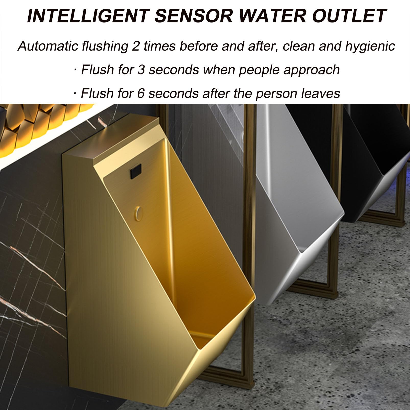 iumLeap Automatic Sensor Urinal Toilet Universal Washout Urinal, Wall Mounted Intelligent Touchless Urinal, Flush Valve Auto Urinals Flushing Set, Commercial Men's Adult Urinal (Silvery)