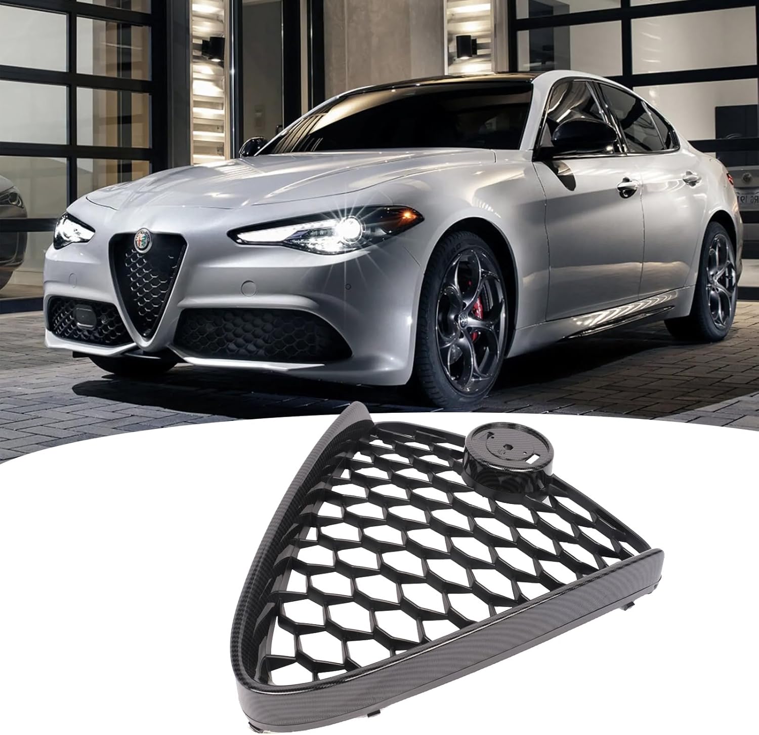 Carbon Fiber Front Bumper Grille For 2015 2016 2017 2018 2019 2020 2021 2022 2023 2024 Alfa Romeo Giulia(952) Veloce TI Sport RWD Sport Bumpe Replacement Upper Grill
