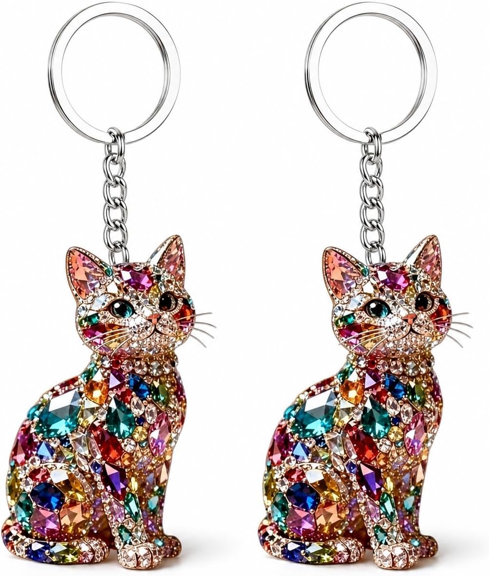 Cat Keychain Cute Animal Pendant Bag Charm, Colorful Cat Party Favor Key Ring for Backpack Embellishment, Packaging Decoration, Promotional Gift for Friends and Family