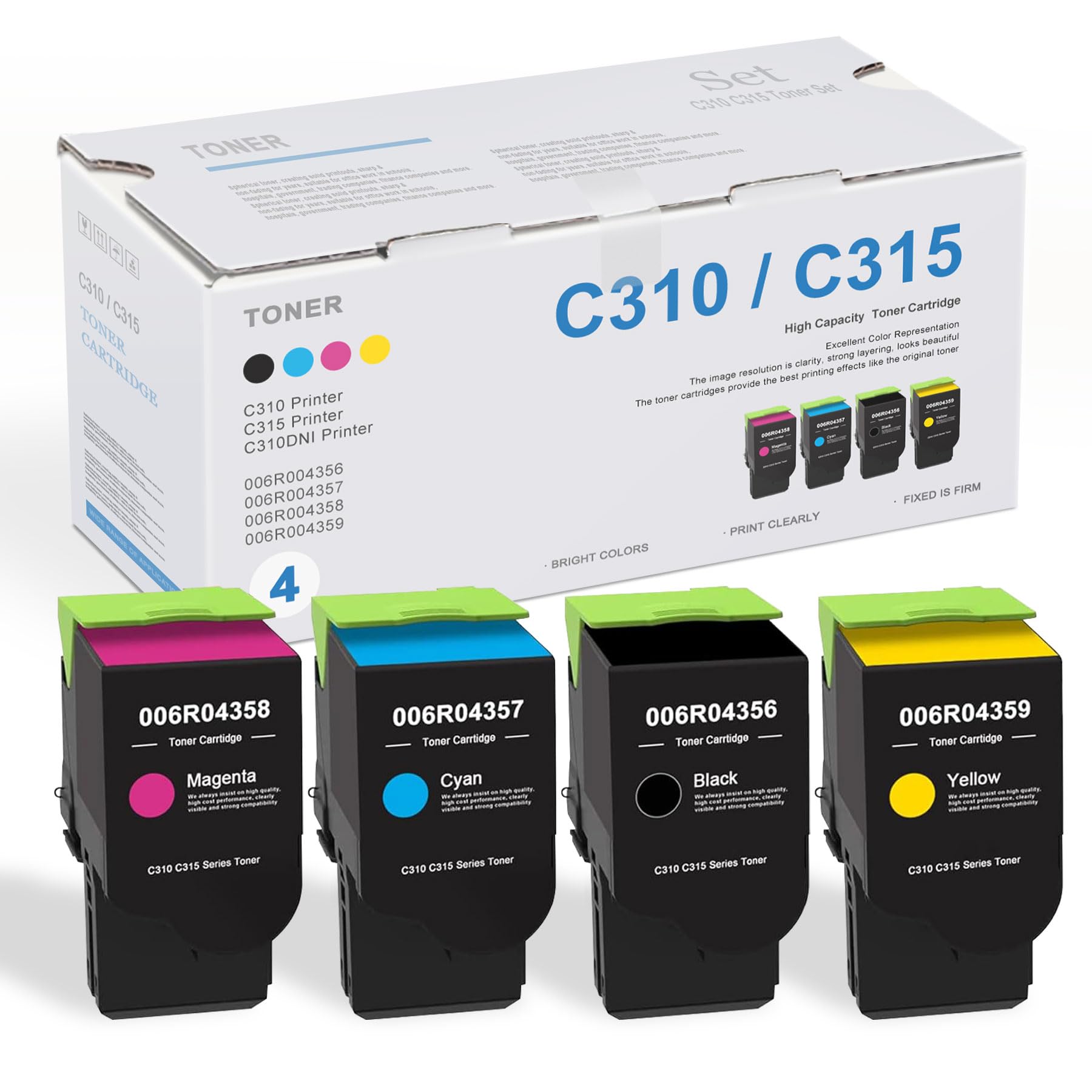 C310/C315 High Capacity Toner Cartridges(Black, Cyan, Magenta, Yellow, 4-Pack) - Uoty Compatible 006R004356 006R004357 006R004358 006R004359 Toner Replacement for Xerox C310 C310DNI C315 Color Printer