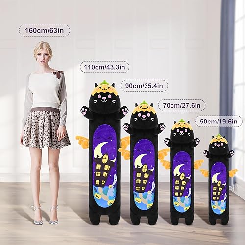 Miniatura 5 de Almohada larga de felpa para el cuerpo, 28 pulgadas, lindo gato negro de peluche, peluche Kawaii suave, almohada de felpa de gato de Halloween,