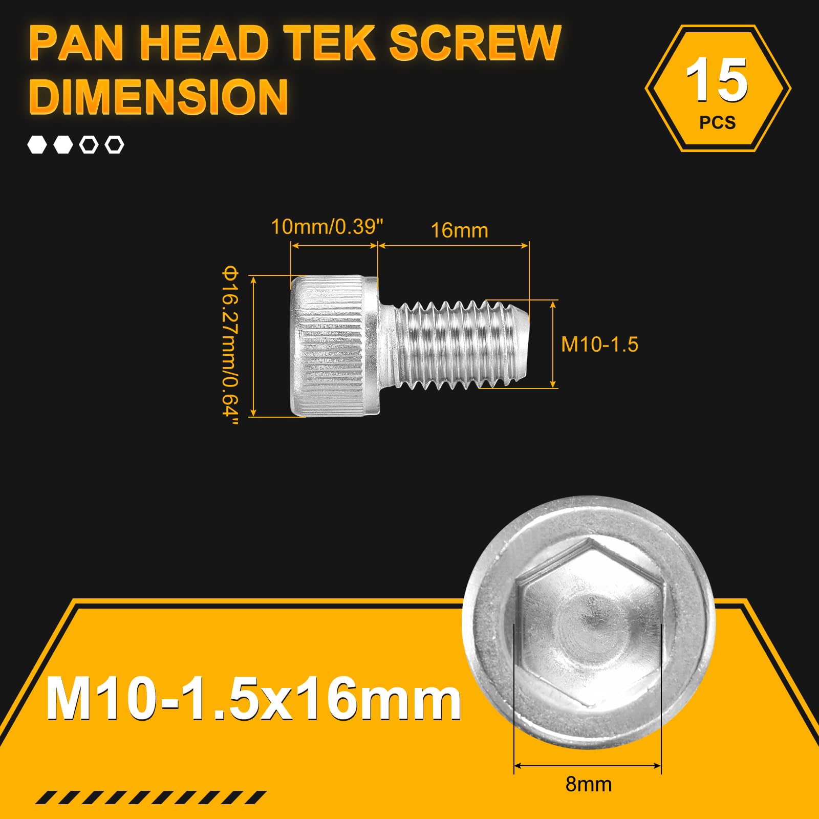 DTGN M10-1.5x16 Socket Head Cap Screws Bolts, 15Pack, Good for Road Bicycle Mountain Bike, Auto, Motorcycle - Image 2