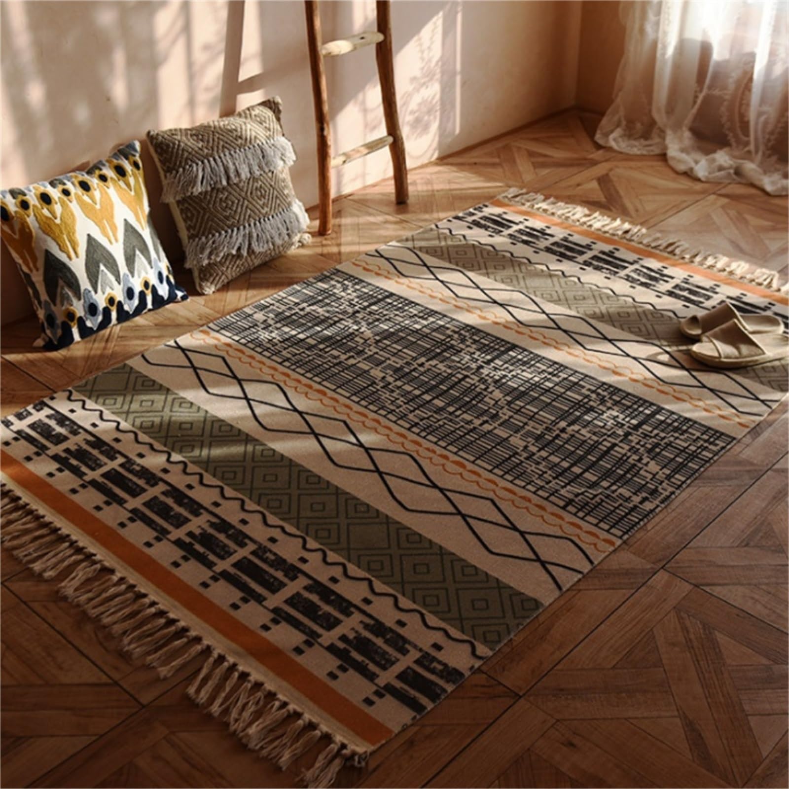 Tappeto da bagno in cotone con nappe marocchine, tappeto per ingresso e interni, 120 x 170 cm, colore B