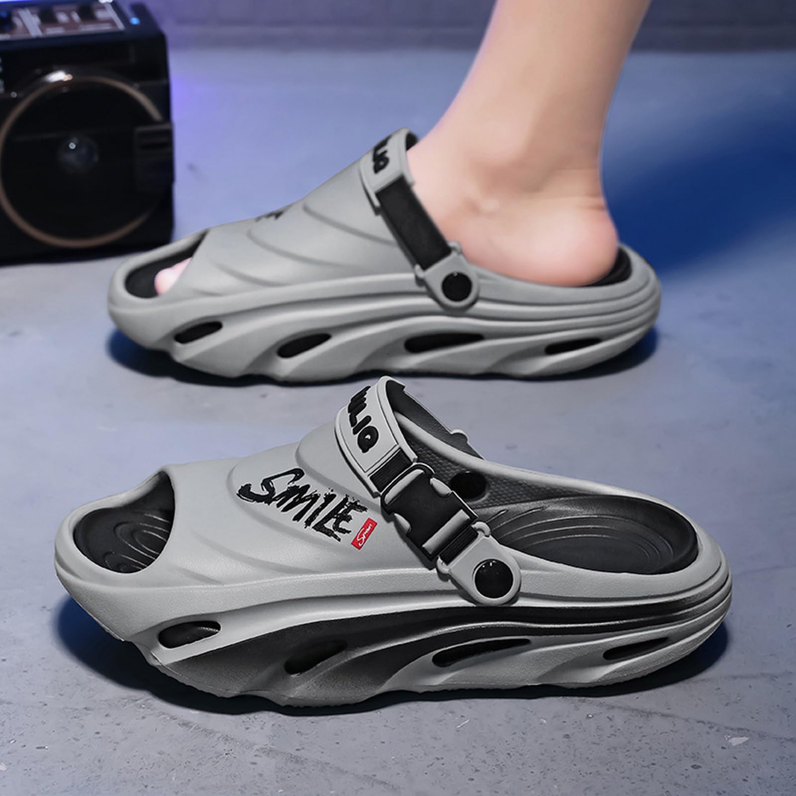 Ciabatte Uomo Donna Estive Infradito con Suola Spessa per Sandali da Spiaggia Estivi Antiscivolo Durevole Uso Esterno E Balneare-Grigio Nero-42-43