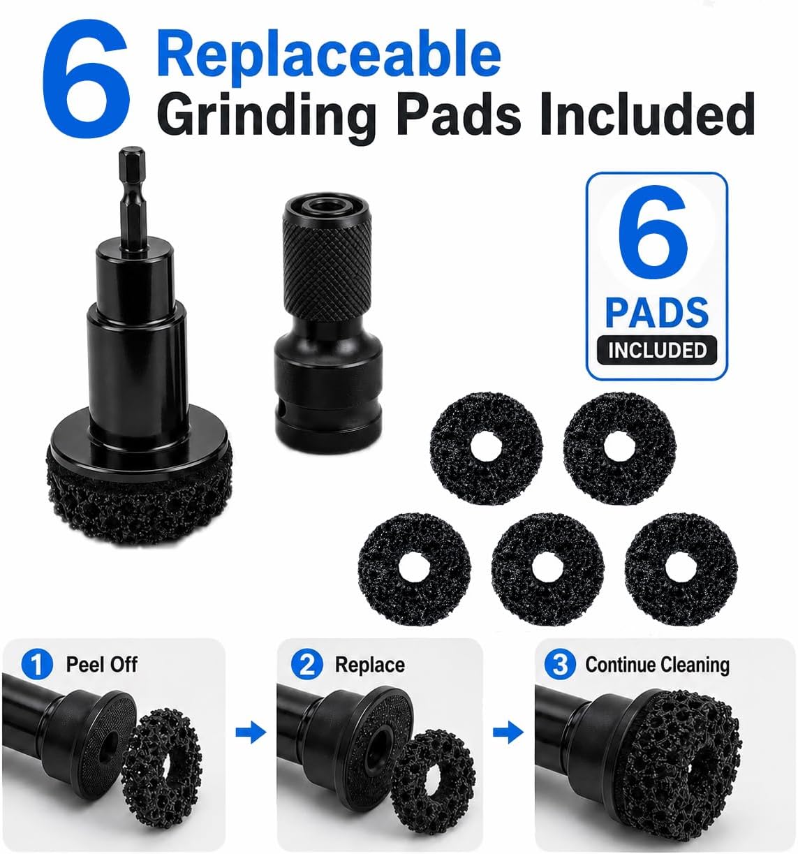 Wheel Hub Resurfacing Kit - Professional Hub Cleaning Tool & Stud Cleaner with 6 Grinding Pads for Brake Rotor Rust Removal, Wheely Clean Power Drill 1/2" Impact Wrench