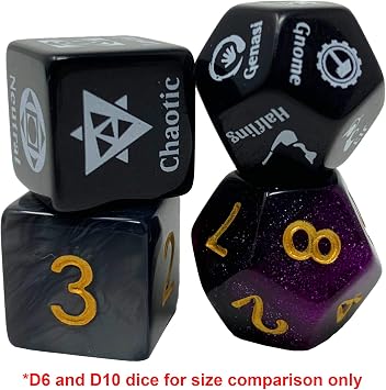 Citadel Black Character Randomizer Dice Set - Randomize Class, Race, Alignment for Characters or NPCs, Made for Dungeons and Dragons 5th Edition & Other Tabletop Role-Playing Games