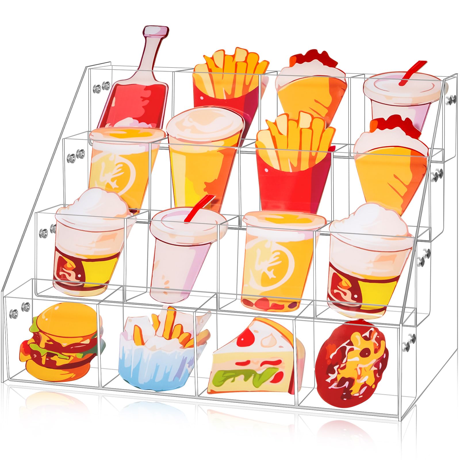 Yuntau 4 Tier Clear Acrylic Sticker Display Stand 16 Pockets Stamp Holder Organizer for 4'' Large Stickers Vendors Small Business Supplier Events,