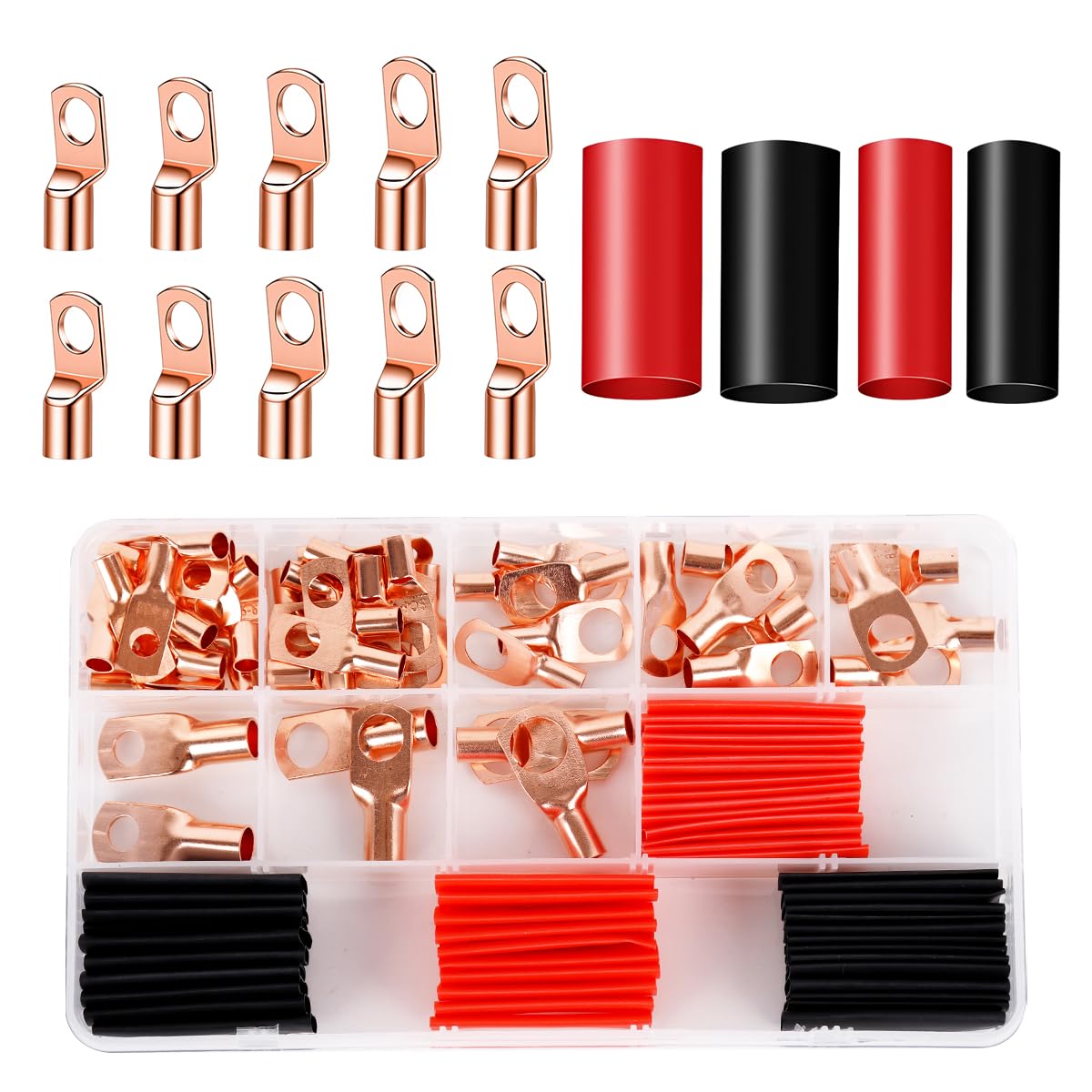 Serplex® Copper Ring Terminal Kit with Heat Shrink Tubing, Red Copper Battery Cable Lugs AWG6-AWG12, Electrical Crimp Connectors Set with Insulated Sleeves, for Automotive Marine Solar Wiring-image-25