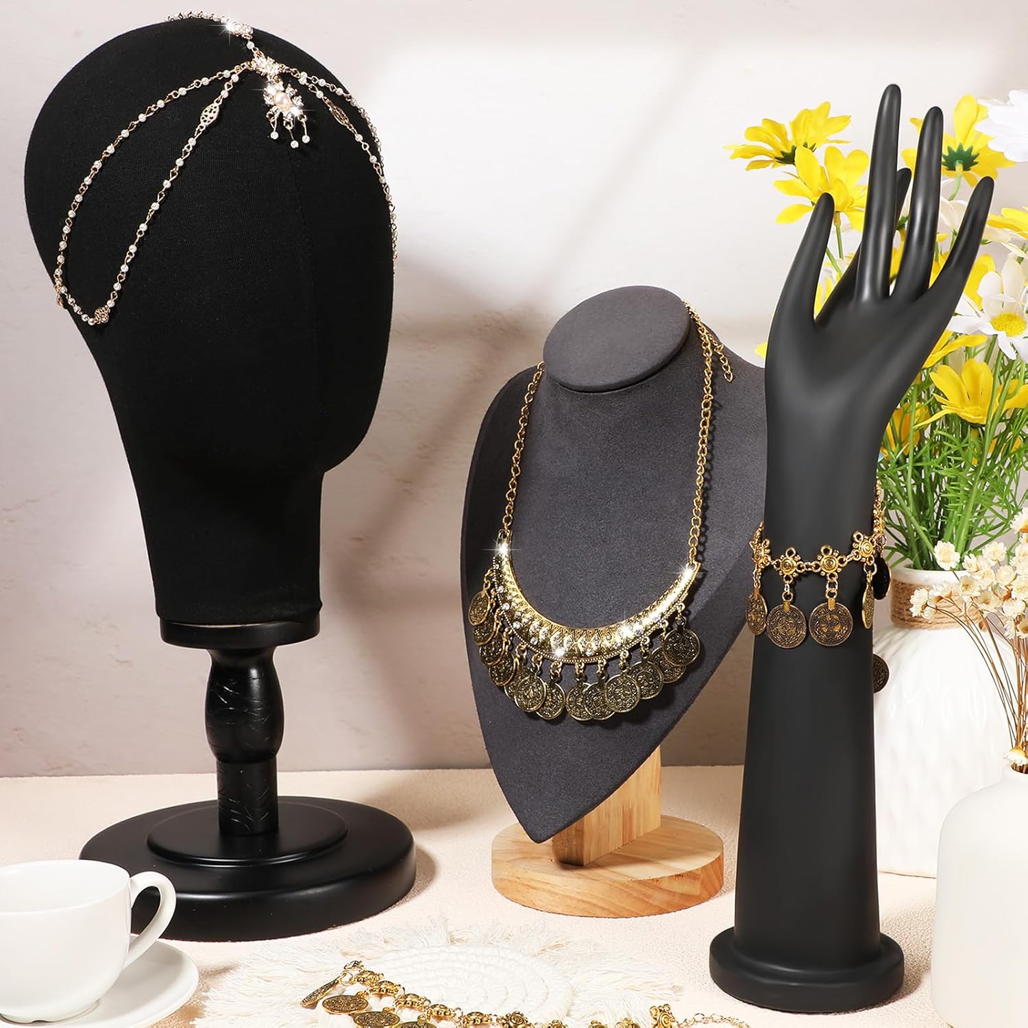 Sasylvia 5 Sets Women's Belly Dance Jewelry Set Belly Dance Hip Scarf Wrap Belt Head Chain Necklace Earrings Tassel Bracelets