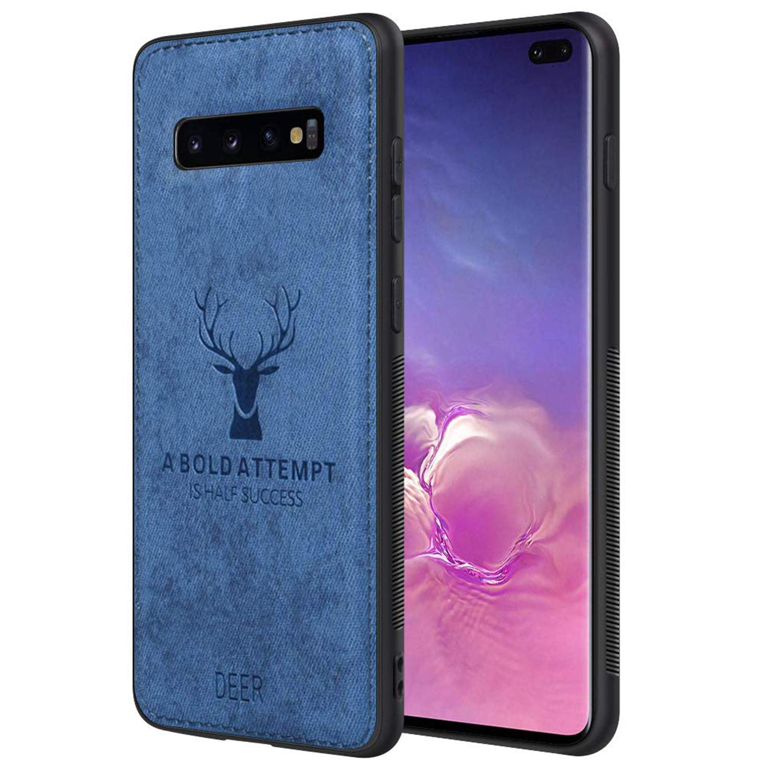 Apurb Store Back Cove for Samsung Galaxy S10 Plus 3D Deer Pattern Fabric Cloth Back Cover Case TPU Soft Frame Protection for Samsung Galaxy S10 Plus (Blue)-image-18