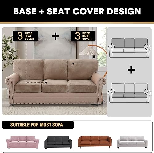 Miniatura 3 de PrinceDeco New Trend - Fundas de sofá de varias piezas de terciopelo (3 asientos más 3 fundas de respaldo con cubos) para perros, lavables a máquina