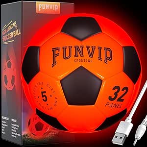 Funvip Light Up Soccer Ball,Glow in The Dark Soccer Size 5,LED