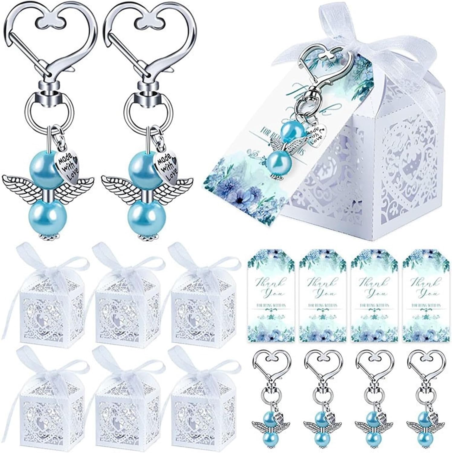 Elegant Guardian Angel Keychain Pendant Set - 24/48 Sets For Weddings, Baptisms, And Special Events