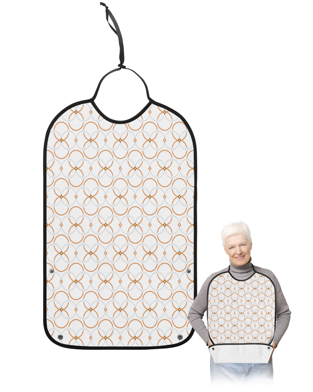 Kewadony Adult Bibs for Elderly Women - Geo Circle Waterproof Dining Clothing Protectors with Crumb Catcher for Eating/Feeding, Modern Abstract Art Terry Cloth Bib Machine Washable