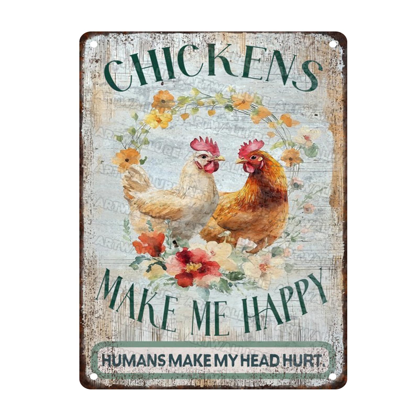 Chicken Vintage Sign Chickens Make Me Happy Metal Sign Indoor Outdoor Decor on Coop 12x16inch