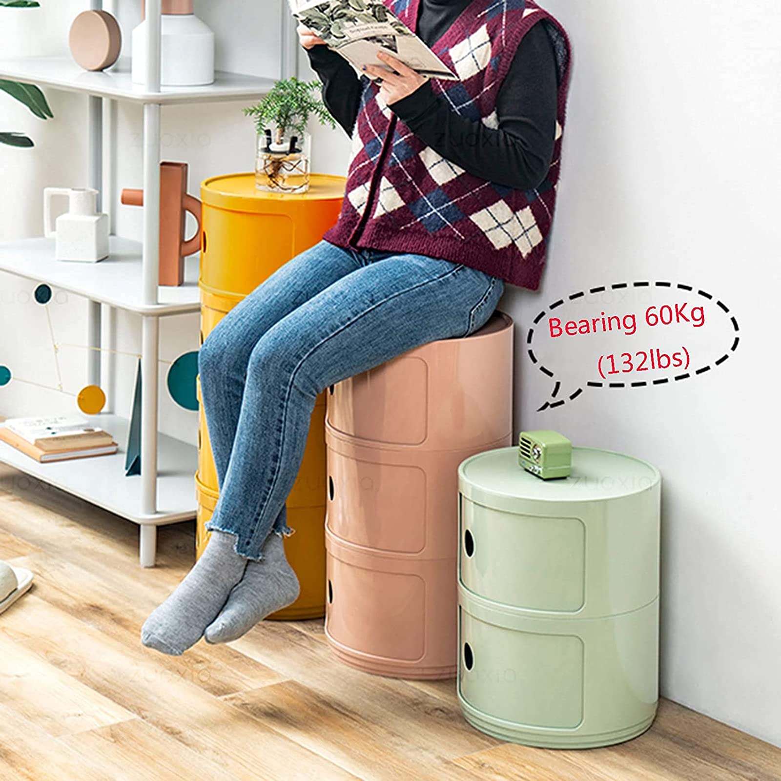 Comodino rotondo sottile 3/4/2 Der Piccolo comodino Sto per camera da letto e bagno, versatile armadio console angolare (verde a 4 livelli
