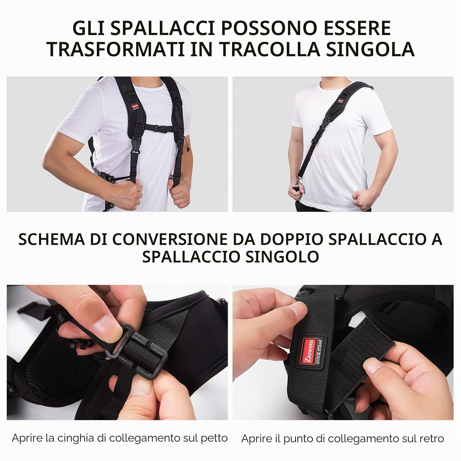 ZTO Ztowoto Cinghia per fotocamera Doppia tracolla per fotocamera Cinghia per tracolla regolabile a sgancio rapido Doppia fotocamera Tether Strap e Tether di sicurezza per DSLR SLR Camera (ztowoto-1)