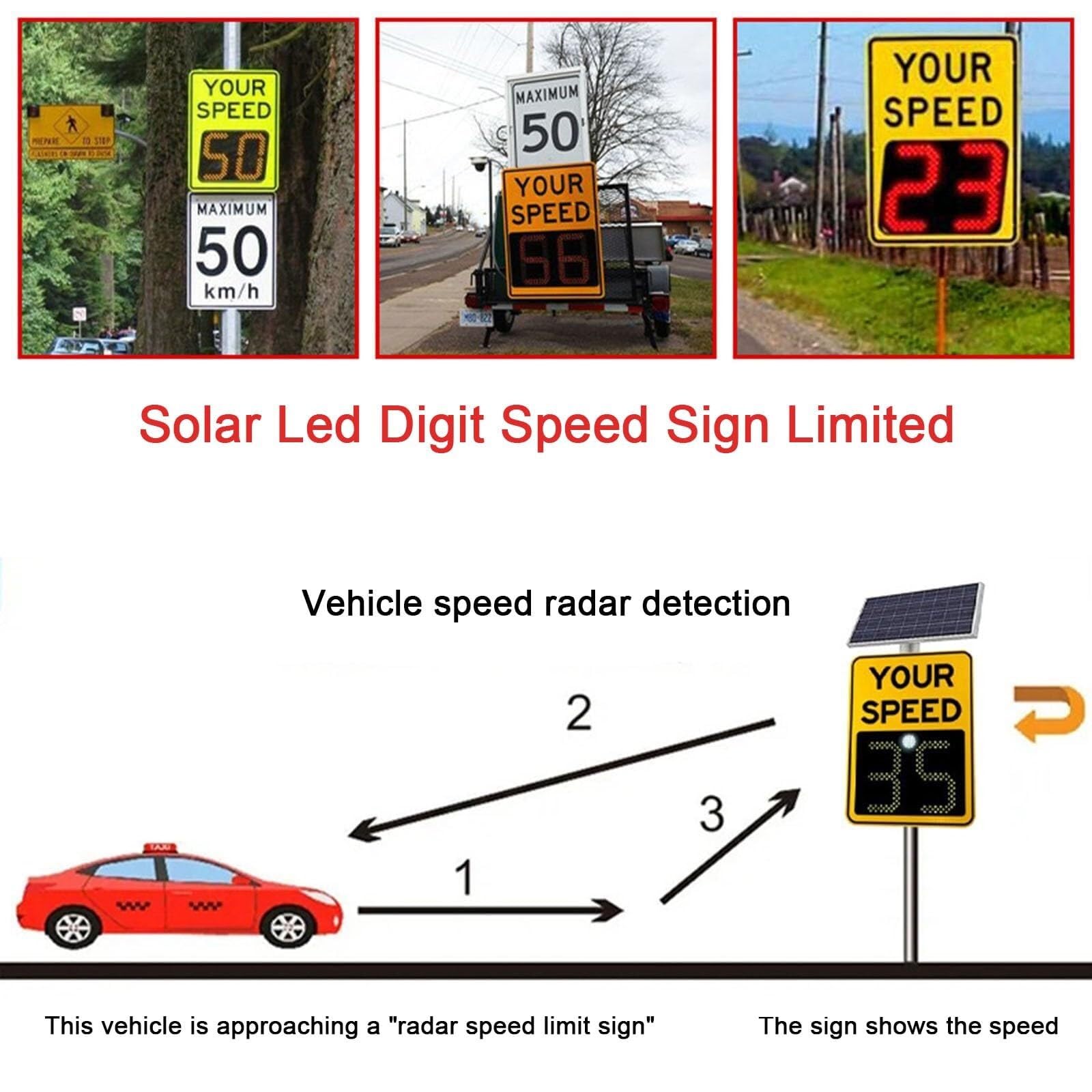 Detector de Velocidad por Radar, Advertencia de Seguridad Vial, Tablero de límite de Velocidad, señal de Velocidad de Radar Solar Digital LED