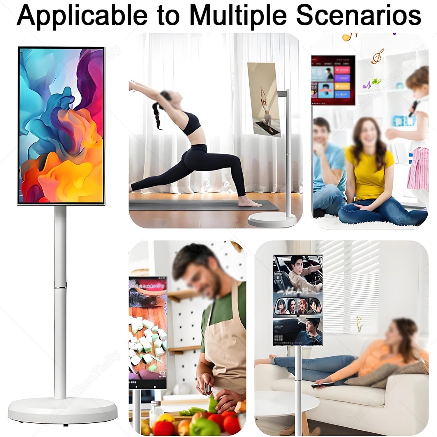 Monitor Touch Screen Portatile Funzioni Intelligenti,Monitor Touchscreen Portatile Supporto su Ruote,Display Mobile Wireless Intelligente,per Uso Domestico Ufficio 27inch