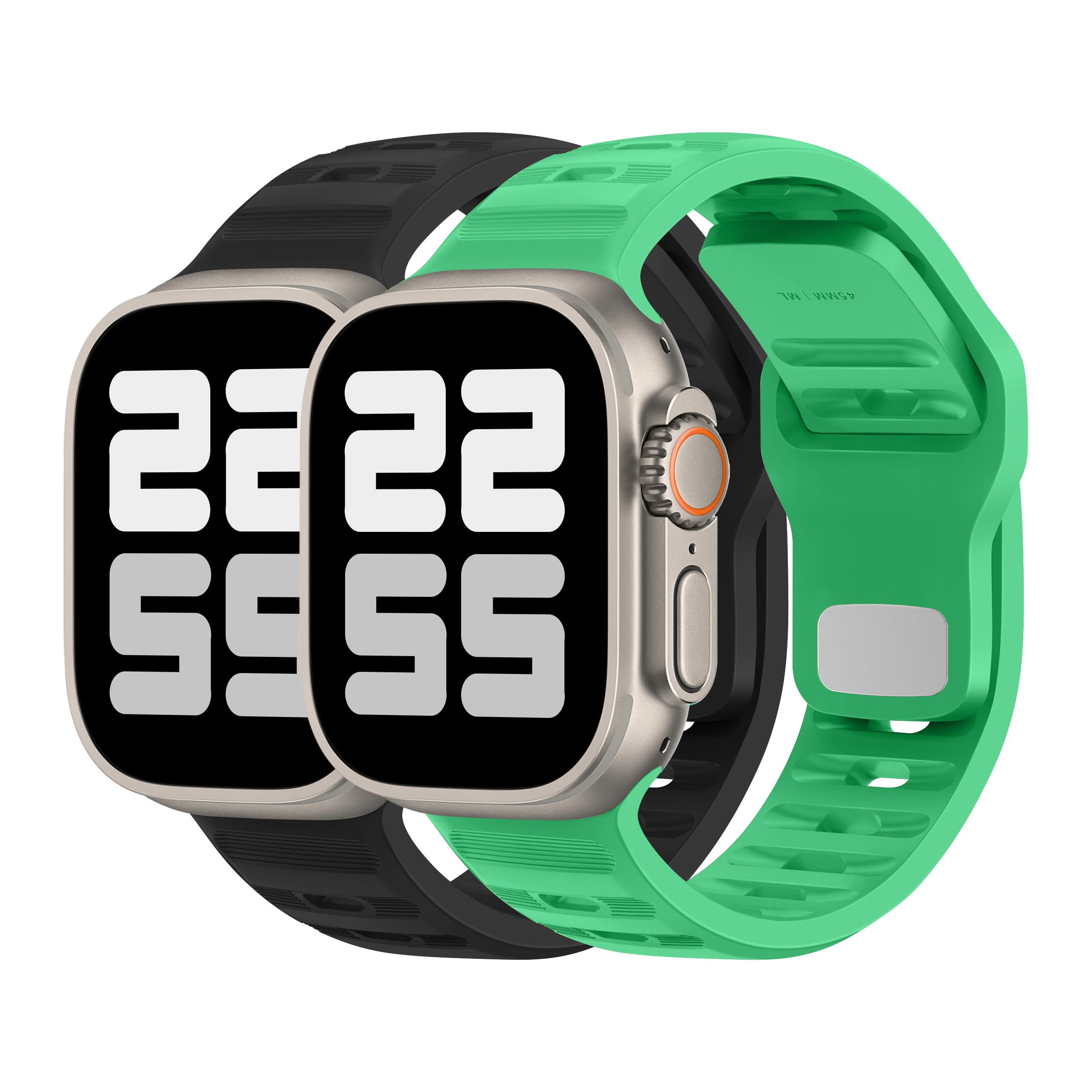 DONEGANI UC2 Cinturino per Apple Watch Ultra 2 49mm, Serie 10 46mm, 9 8 7 45mm 41mm, SE 6 5 4 44mm 40mm, 3 2 1 42mm 38mm Donna Uomo Band Bracciale Sport Silicone, Nero/Verde veleno 2 pz