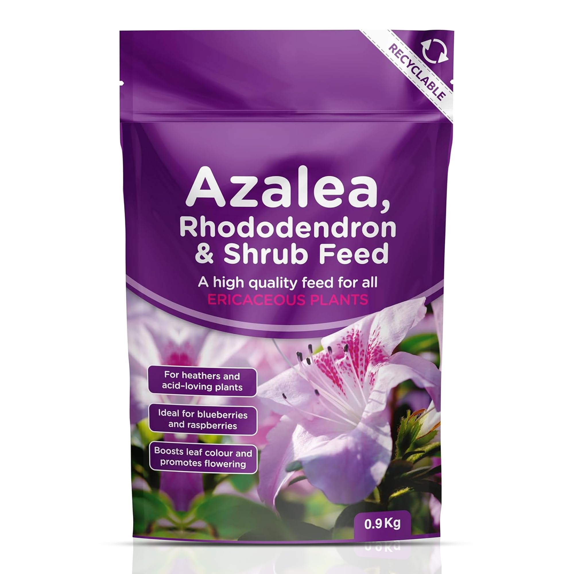 Azalea Rhododendron & Shrub Feed 0.9 Kg Ericaceous Fertiliser Ideal for Heathers & Acid-Loving Plants, Blueberries, Raspberries- Boosts Leaf Colour and Flowering