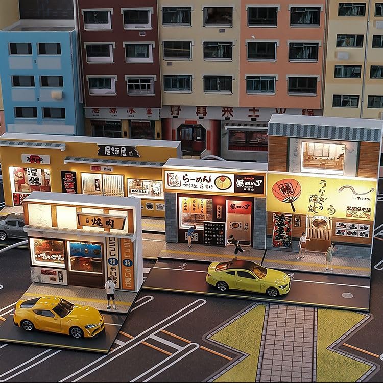 ■1/64【日本の居酒屋➕フォトショップガレージ】新品セット販売/LED照明付 Amazon | MOMOAO 商店シーン 商店街モデル 居酒屋 1/64 LED