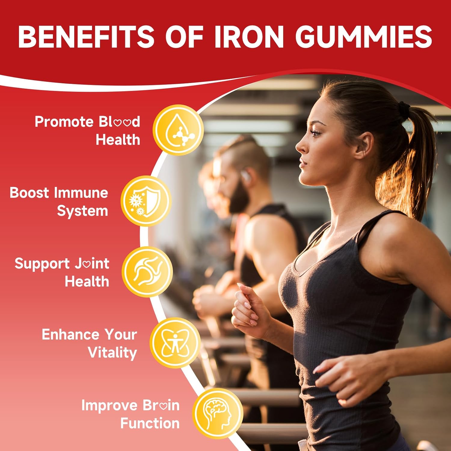 Vegan Iron Gummies for Women & Men, Iron Supplement with B-Complex, Vitamin C, A, Folate for Adults & Kids - Blood Builder & Energy Support & Immune Health - Strawberry Flavor, 120 Gummies - Image 4
