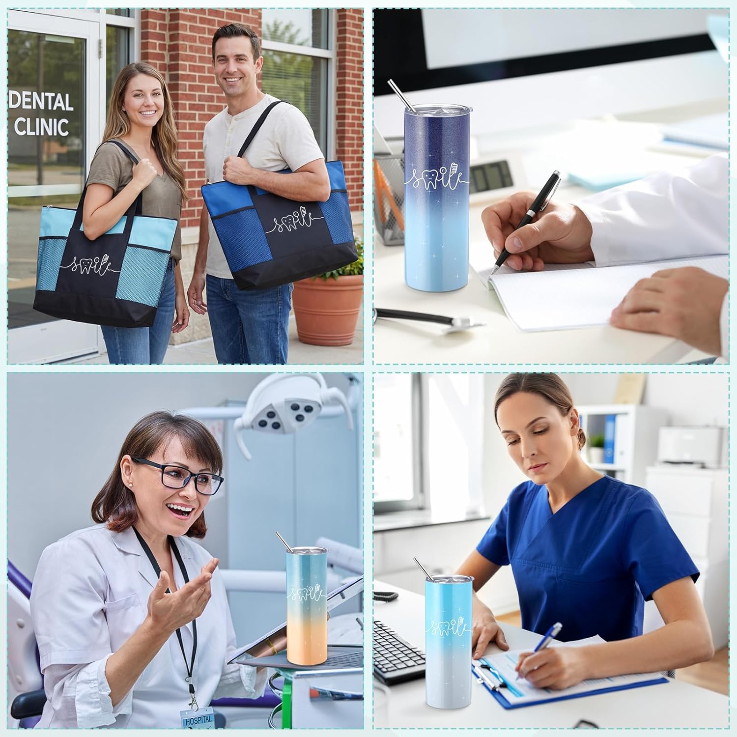 Buryeah 6 Pcs Dental Hygienist Week Appreciation Gift 20oz Tumbler Large Tote Bag Thank You Gift for Dentist Assistant Graduation (Multicolor)