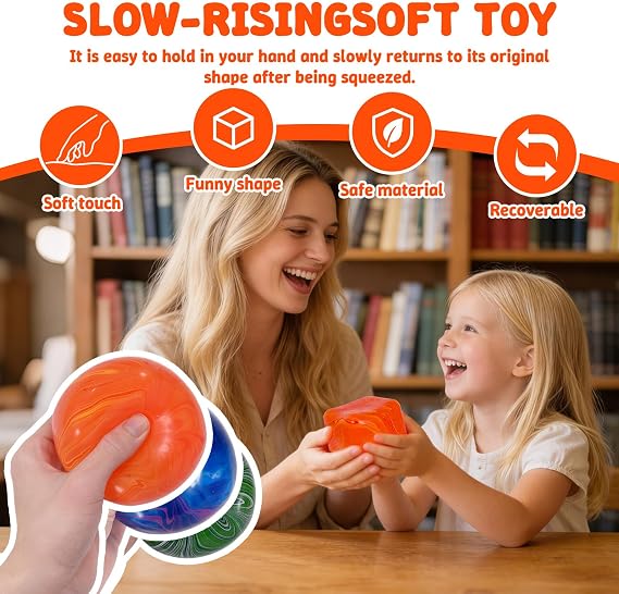 Flow Ice Cube Plus Squeeze Toys, Thickened Soft Squishy Fidget Toy with Smooth Ripple Texture, Durable Stress Squeeze Toy for Repetitive Sensory Play(2.76in)(Orang)