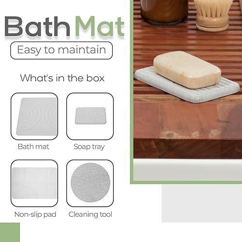 Miniatura 5 de STELAS Tapetes de baño de piedra con bandeja de jabón, tapetes de baño de arco bohemio gris para suelo de baño, tapete de baño de piedra de ducha