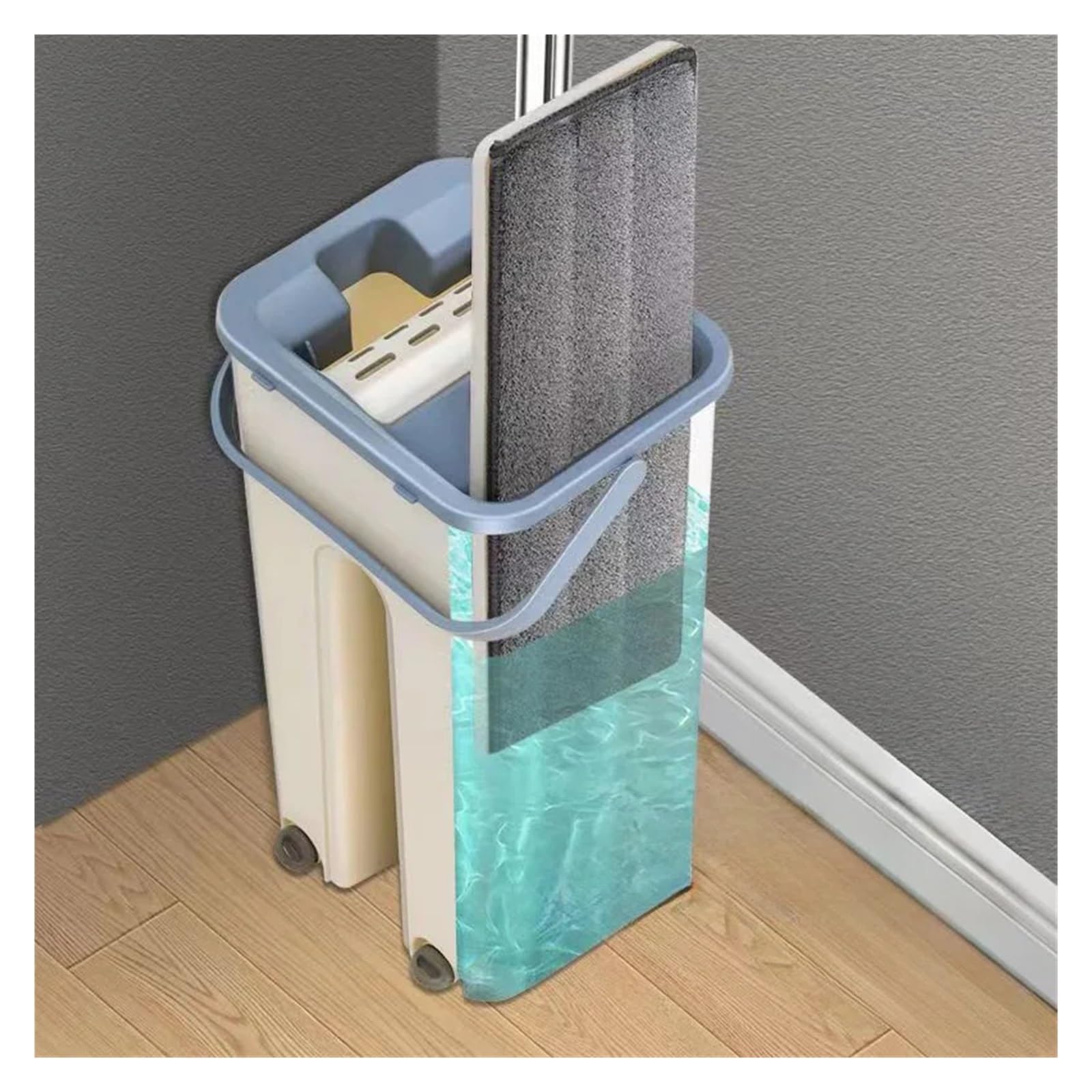 Compatible con trapeador con cubo y exprimidor, trapeador y cubo for piso plano manos libres, trapeadores de microfibra multifunción, herramientas de limpieza for el hogar(1bucket 1mop 6cloth)