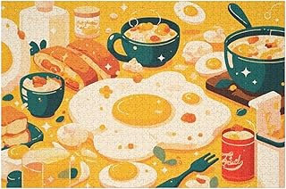 Challenging Puzzle Perfect for Game Nights-Colorful and Whimsical Breakfast Scene with A Focus on Eggs and Cereals-1000 PCS Puzzles for Adults