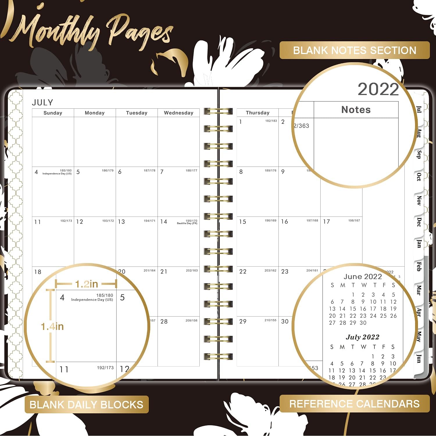 2022 Planner - Weekly & Monthly Planner from Jan 2022 to Dec 2022, 6.4"x 8.5", Planner 2022 with Flexible Cover, Planner with Elastic Closure, Coated Tabs, Inner Pocket