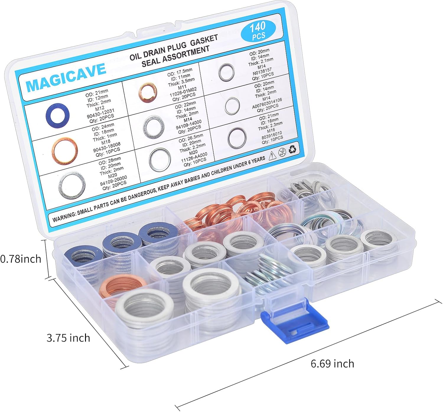 140PCS Premium Oil Drain Plug Gasket Assortment, Durable Oil Crush Washer Seals Kit, Compatible with Toyota, Honda, Subaru, VW, Audi, Mercedes Benz - Leak-Proof Protection